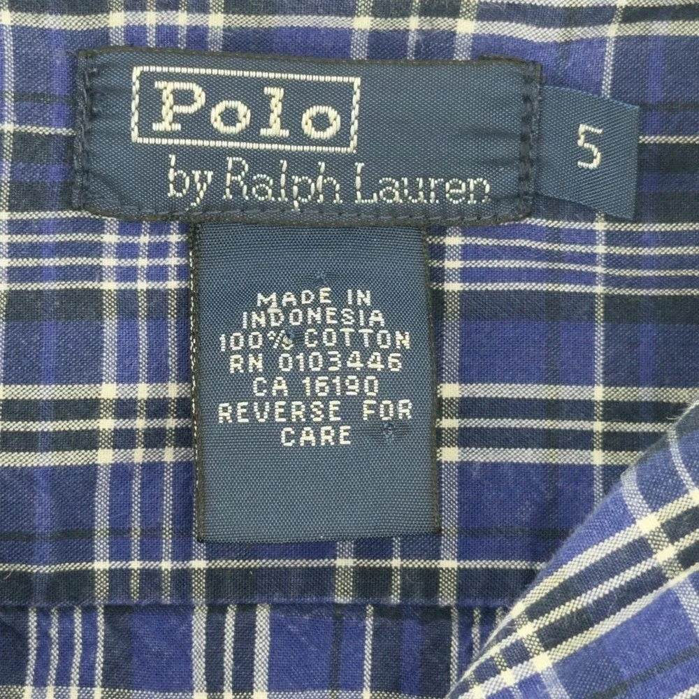 Polo Ralph Lauren Kids Blue Plaid Short Sleeve Button‎ Down Shirt Size 5
